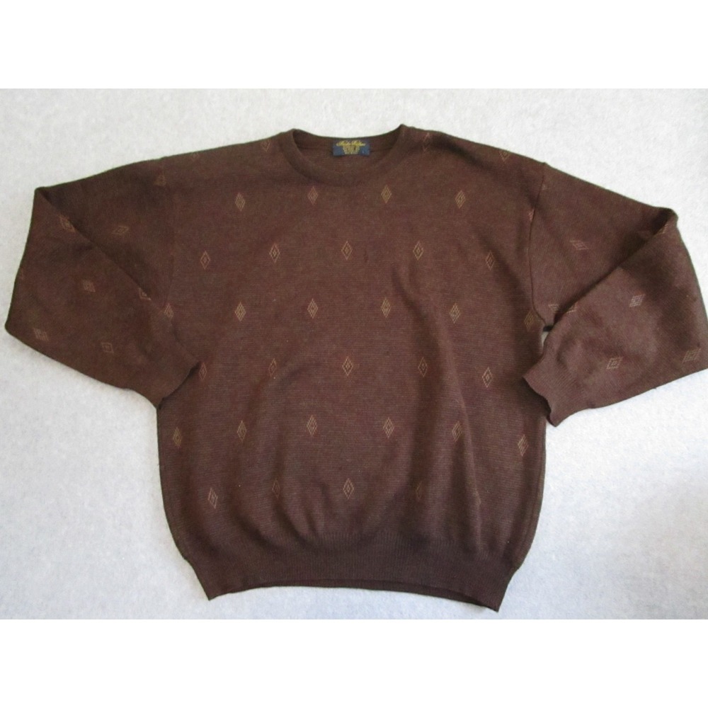 Brooks Brothers Sweater Mens Large Brown Diamond Knit Merino Wool Made In Italy